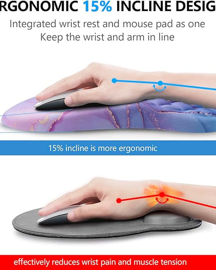 Mouse Pad Wrist Support, Laokiiy 2 in1 Keyboard Wrist Rest+ Ergonomic Mouse Pad, Non-Slip Wrist Rest for Computer Keyboard, Made Easy Typing & Relieve Wrist Pain(Blue Pink Marble)