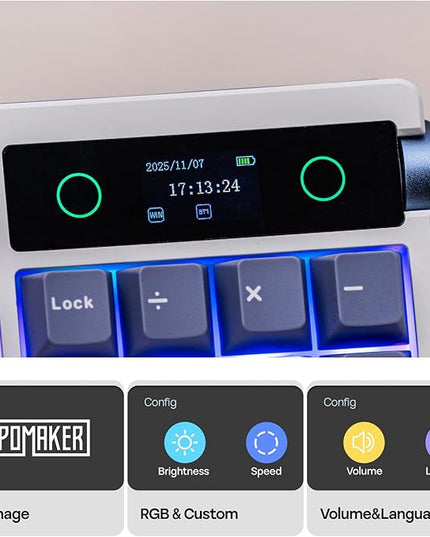 EPOMAKER TH108 PRO Full Size Mechanical Keyboard with Screen & Knob, Wireless Gaming Keyboard with 10000mAh, Creamy Gasket, Hot Swap, Custom Driver, RGB Backlight (White, Sea Salt Silent)