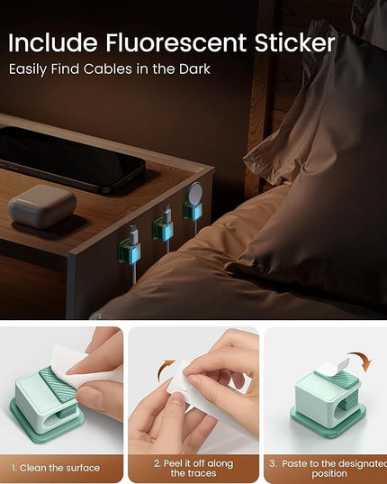 6 Pack Magnetic Cable Clips, Glow in The Dark Cable Holders, GolbinBox Cord Organizer with Shockproof Silicone, Fits up to 8mm Adhesive Cord Clips for Desk, Wall, Nightstand, Car, Home, Office, Green