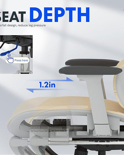 FLEXISPOT ErgoX Premium Ergonomic Office Chair with Footrest- Adjustable 3D Armrests, Dynamic Lumbar Support, Recline & Tilt Function, Mesh Seat, for Home & Office Use,Cream