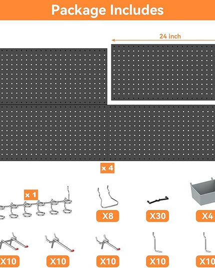 WALMANN Metal Pegboard Kit with Accessories for Wall, Garage Tools Storage Pegboard System for Garage, Workbench, Modular Peg Board Tool Organizer Board with Hooks(Black)