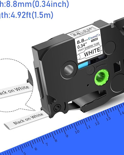 3 Pack Heat Shrink Label Tape Compatible for Brother Ptouch HSe-221 HSe221 HS-221 HS221 Black on White 8.8mm 0.34'' for Wire Cable use in PT-P710BT P700 P750W P900 Label Printer