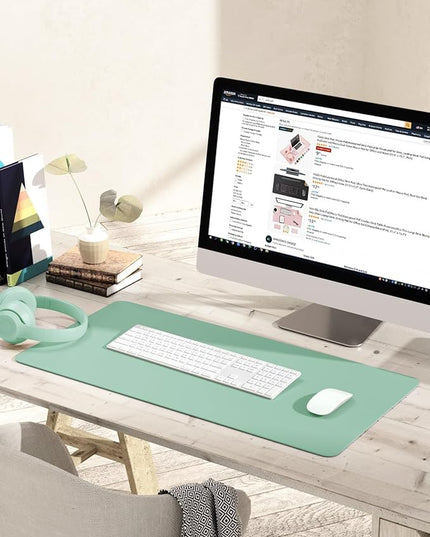 YSAGi Non-Slip Leather Desk Pad, Waterproof Laptop Computer Desk Keyboard Mat, Table Protector Blotter Mat, Large Mouse Pad for Office/Work/Home/Decor(Pale Green, 31.5" x 15.7")