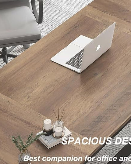 HSH Rustic Long Computer Desk, Industrial Large Wood Metal Office Table, Writing Work Study Station, Farmhouse Workstation Gaming Executive for 2 Person, Rustic Oak, 70 Inch