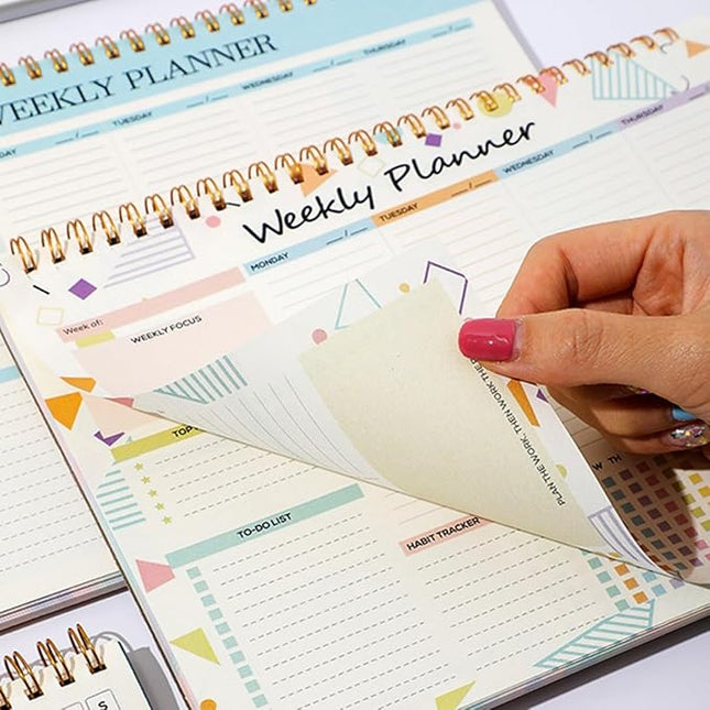 Weekly Planner, 52 Pages Undated Daily List Schedule Notebook Time Management Memo Pad for Office, Home Planning & School Scheduling (Pattern-F)