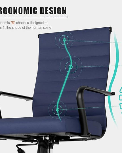 Okeysen Blue Leather Office Desk Chair, Conference Room Chairs Executive Chair Ribbed, Ergonomic Height Adjustable Swivel Rolling Chair for Home Office.