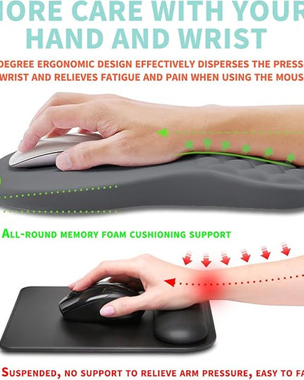 Ergonomic Mouse Pad Wrist Support with Memory Foam Massage Bulge, Carpal Tunnel Pain Relief Mousepad Wrist Rest for Mouse(12x8 inch, Dark Grey)