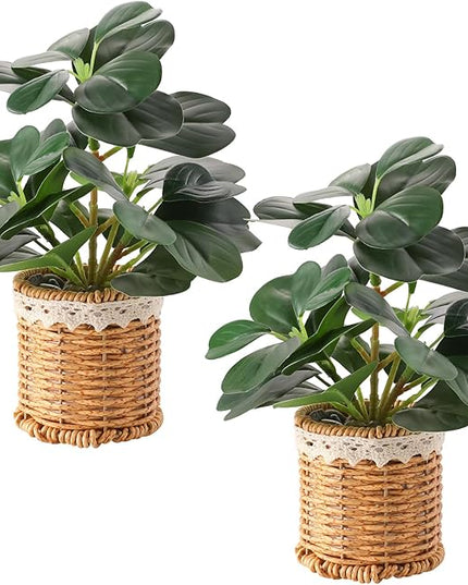 Nubry 2 Pack Fake Plants Artificial Potted Plants with Weaved Pot for Shelf & Table Desk | Perfect for Home Office Bathroom Farmhouse Room Coffee Table Decor 10‘’