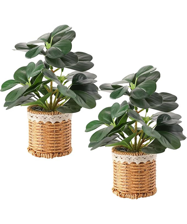 Nubry 2 Pack Fake Plants Artificial Potted Plants with Weaved Pot for Shelf & Table Desk | Perfect for Home Office Bathroom Farmhouse Room Coffee Table Decor 10‘’