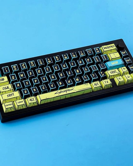JOMKIZ PBT Keycaps - Japanese Manga Theme Keycaps Set, 131 Keys Cherry Profile Dye-Sub Custom Keycap, Cyberpunk 2077 Minimalist Style Key Caps for 60%, 65%, 75%, 100% Cherry MX Mechanical Keyboard