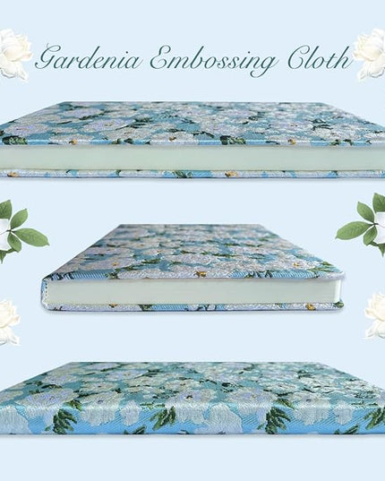 Floral Notebook, Cute Journal, A5, 8x6, Wide Rule, Lined Notebook, Diary for Women, Blue Notebook, Hard Cover Journal Notebooks, Lay Flat, Pretty Notebook, Writing Journal, White Gardenia
