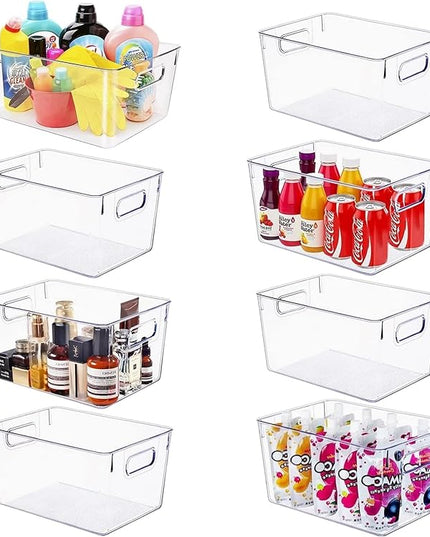Set of 8 Large Clear Plastic Storage Bins (8L), Storage Containers for Pantry Organization and Kitchen Storage Bins,Home Edit and Cabinet Organizers
