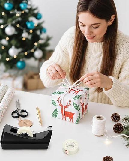 Suwimut 10 Pack Desktop Tape Dispenser, 1 Inch Core Tape Dispensers with 10 Rolls Invisible Tapes Refills, Non Skid Base Plastic Tapes Roll Dispenser Bulk for Desk Office Home School, 0.7 x 985 Inches