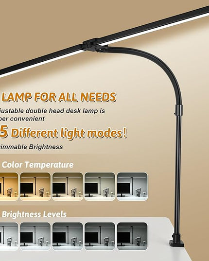 LED Desk Lamp for Office Dorm Home - Eye Caring Desk Light with Timer, Remote Control 24W Brightest Dual Screen Computer Monitor Gooseneck Dimmable Table lamp with Anti-Glare Cover Base