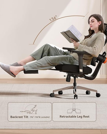 Newtral Ergonomic Office Chair-Home Office Desk Chair with Footrest, Auto-Following Backrest & Headrest, 4D Armrests, 96°-136° Recline