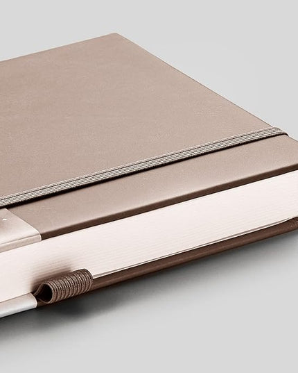 EMSHOI Dotted Notebook - 256 Pages A5 Dot Grid Journal Bullet Notebook with 120gsm Thick Dotted Paper,16 Perforated Pages, Hardcover Leather, Pen Holder, Inner Pocket, 5.75'' × 8.38''-Khaki