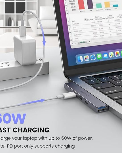 MOGOOD USB C Hub USB C Splitter for Laptop(Monitor NOT Supported),Type C Multiport Adapter with 60W Power Delivery for MacBook Quest3(Would't Charging Over 60W)