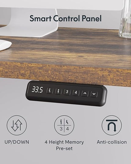 FLEXISPOT 63" L Shaped Standing Desk Electric Corner Table with Shelf, 4 Storage Drawers, Adjustable Computer Workstation for Home, Office, Game, Studio, Rustic Brown Top + Black Frame