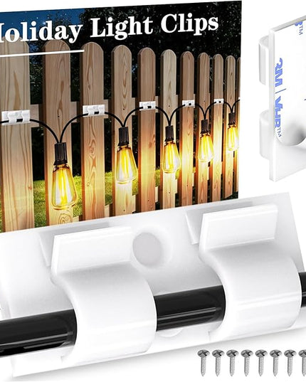 XHF 30PCS White Hooks for Outdoor String Lights Clips, Heavy Duty Adhesive wih Holes and Screws, for Hanging Christmas Lighting