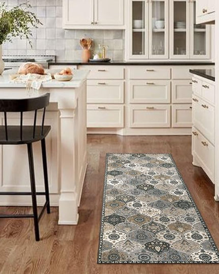 Lahome Moroccan Kitchen Runner Rug, 2'5''x8' Ultra-Thin Soft Washable Runner Oriental Non-Slip Hallway Rug Indoor Throw Carpet for Entryway Bedroom Laundry Room Foyer, Grey