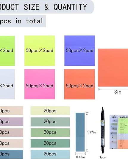 800Pcs Transparent Sticky Notes, 3"x3" Clear Sticky Notes, Waterproof Translucent Sticky Note Pads for Books Annotation, Clear Post it Notes for Bible Study, School, Office