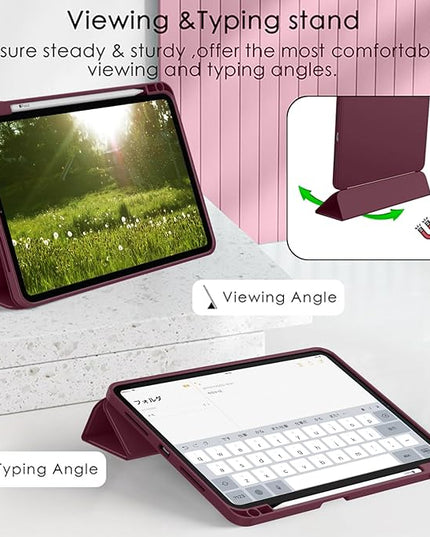ZryXal iPad Pro 11 Inch Case (M5) 2025/ (M4) 2024 (Model: A2836/A2837/A3006), Trifold Stand Smart Cover with Pencil Holder and Soft TPU Back, Auto Wake/Sleep (Wine)