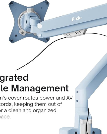 Pixio PS1S Wave Blue Single Monitor Arm Stand Desk Mount - Fits up to 32 inches Monitors and up to 19.8lbs. VESA Compatibility and Integrated Cable Management