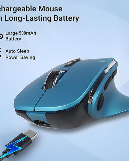 Ergonomic Mouse Jiggler,Bluetooth Vertical Wireless Mouse,LED Rechargeable Optical Computer Mice, Portable(BT5.2 or USB 2.4GHz) Dual Mode,1000/1600/2400 DPI,8 Buttons for Laptop,PC,Macbook (Blue)