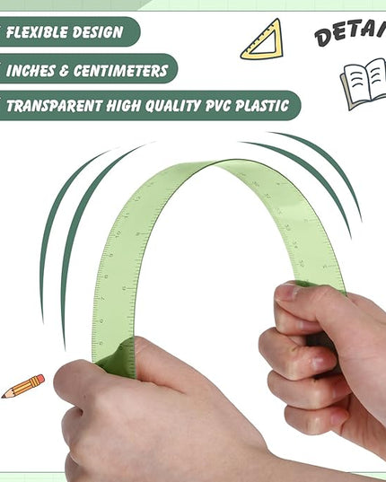 ForraFun 60 Pcs Plastic Clear Rulers 12 Inch, Transparent Assorted Color Ruler Bulk, with Imperial and Metric Scales for Home Office Supplies, Available in 6Colors(Pastel)