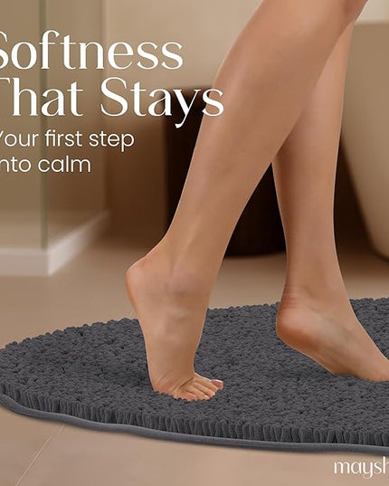 MAYSHINE Round Area Rug Set for Bathroom | Soft Plush Chenille Bath Mat, Water Absorbent Non-Slip Bathroom Rug | Washable Shag Carpet, Bedroom, or Home Décor | 48"x48" (Round) | Charcoal Gray