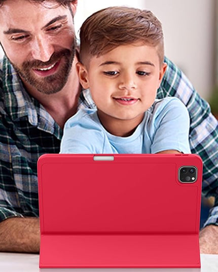 ZryXal iPad Pro 11 Inch Case (M5) 2025/ (M4) 2024 (Model: A2836/A2837/A3006), Trifold Stand Smart Cover with Pencil Holder and Soft TPU Back, Auto Wake/Sleep (Red)