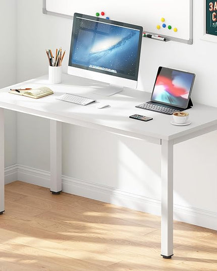 DlandHome 47 inches Medium Computer Desk, Home Composite Wood Board Desk, Decent and Steady Home Office School Desk/Workstation/Table, BS1-120WW White and White Legs, 1 Pack