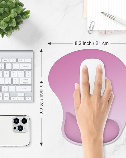 ITNRSIIET Ergonomic Mouse Pad, Cushioned Gel Wrist Rest, Non-Slip Base, Smooth Surface, Compatible with All Mice for Office & Gaming, Desk Accessory, 9.5 x 8.2 inch, Soft Pink Gradient