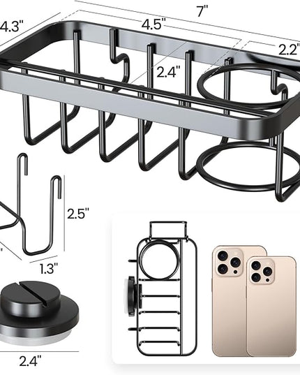 TAILI 4-in-1 Sponge Holder for Kitchen Sink with Strong Suction Cup Removable, Rustproof Aluminum Sink Caddy for Sponge, Brush, Scrubber, Scraper -Black
