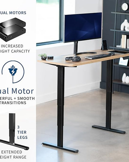 VIVO Electric 60 x 24 in Dual Motor Sit Stand Desk, Memory Height Adjustment, 2B Series, Reclaimed Wood Top Black Frame, DESK-KIT-2B6P