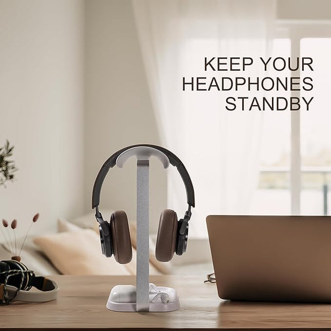 QinCoon Headphone Stand, Curved Headset Stand with Storage Tray, Gaming Headset Holder for AirPods Max, AirPods Max 2, AirPods, AirPods Pro, Beats, Bose, Sony and More (White)