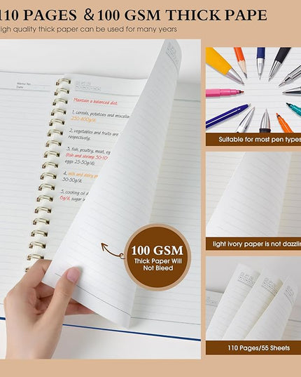 Spiral Notebook Journal 8.5” x 11”, A4 Large Notebooks for Women Men, College Ruled Lined Journal, 100 GSM Paper, Plastic Hardcover Spiral Bound Journals for Work School Note Taking Business, Navy