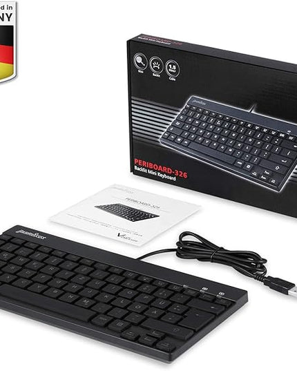 Perixx PERIBOARD-326 Wired Mini Backlit USB Keyboard with Low Profile Keys, US English Layout (11607)