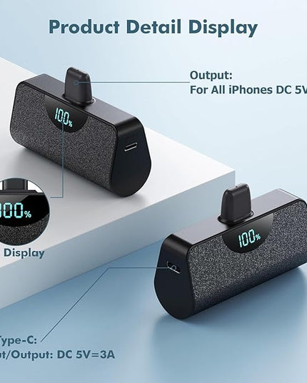 Feob [2 Pack] Mini Portable Charger 5200mAh,Ultra-Compact PD Fast Charging Power Bank,LCD Display Cute Battery Pack Backup Charger Compatible with iPhone 14/14 Pro Max/13 Pro/12/11/XR/8/7