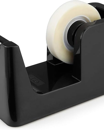 ABEL SimpleWork Desktop Tape Dispenser, Black, 1 in Core, Non-Skid Weighted Base, Tape Cutter for Office, Home, School, and Crafts