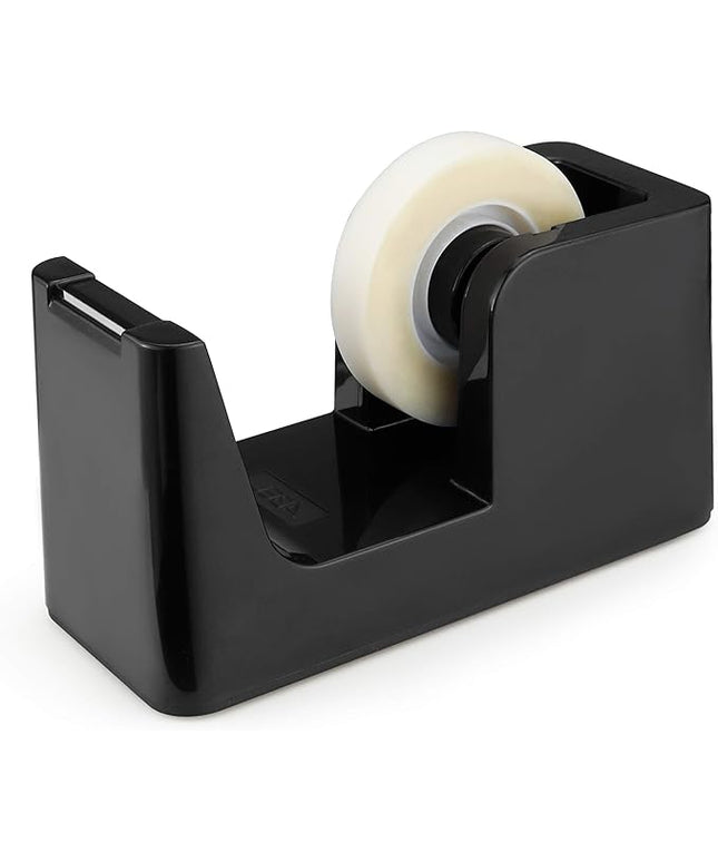 ABEL SimpleWork Desktop Tape Dispenser, Black, 1 in Core, Non-Skid Weighted Base, Tape Cutter for Office, Home, School, and Crafts