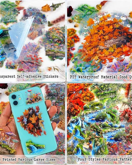 Nature Landscape Scrapbooking Sticker Set, 240 Pieces, 6 Themes Transparent PET Stickers for Journaling, Junk Journal Supplies, Planner, Collage, Bujo, Mixed Media, DIY Crafts Arts