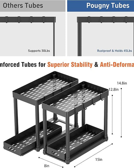 2 Pack Pull-Out Storage Organizers, Under Sink Organizer and Storage for Bathroom & Kitchen,Multi-Purpose Under Cabinet Organizers and storage Black