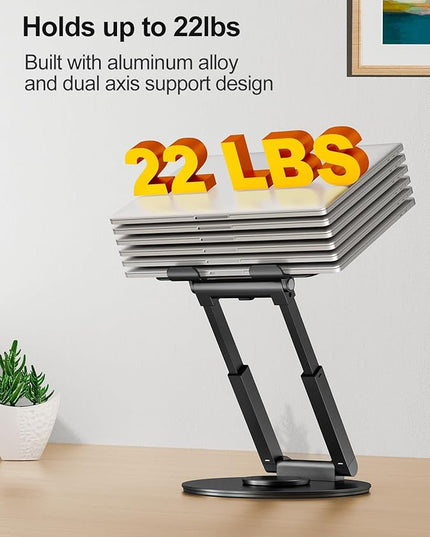 tounee Telescopic Laptop Stand for Desk with 360° Swivel Base, Sit to Stand, Height Adjustable, Portable Riser Holder for Good Posture, Compatible with MacBook Pro, All Laptops 10-17" - Black