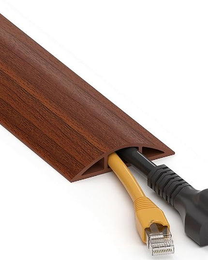 Floor Cord Cover 6ft, Brown Walnut Wood Cord Hider Floor Hide Extension Cords, Floor Cable Management Floor Cable Cover Wire Covers for Cords, Cable Protector Cord Cavity W0.6in x H0.32in