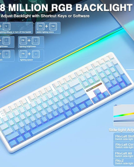 AULA F108 Wireless Mechanical Keyboard, BT5.0/USB-C/2.4GHz Hot Swappable Custom Gaming Keyboards, PBT Keycaps, Pre-lubed Switches, RGB Backlit Full Size Creamy Keyboard with Number Pad, 108 Keys