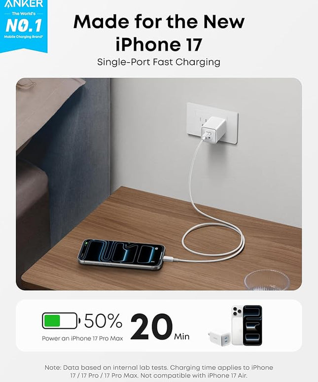 Anker Nano 47W USB C Charger, 2 Port Compact Foldable GaN Charger for iPhone 17 / 16, Galaxy, Pixel, Compatible with MagSafe (White)