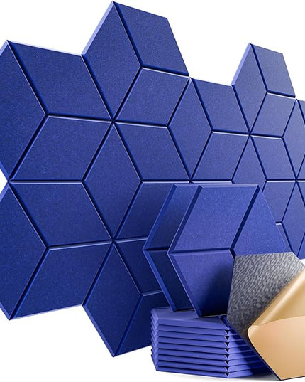 12 Pack Self-Adhesive Acoustic Panels 12" X 10" X 0.4" - Sound Proof Foam Panels with High Density, Y-Lined Design, Flame Resistant, Absorb Noise and Eliminate Echoes(Telecom Blue)