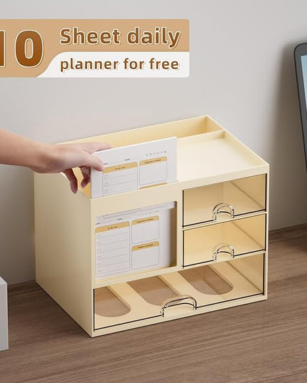 Marbrasse Desk Organizer with 3 Drawer, Multi-Functional Pencil Pen Holder for Desk, Desktop Organizer Storage for Office Home Art Supplies (Beige)