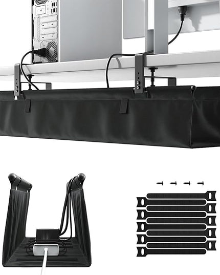 No Drill Under Desk Cable Management Tray - 36" Clamp/Screw Desk Cord Management, Premium Fabric Cable Racyway for Office & Home